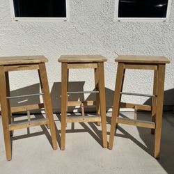 3 Wooden Bar Stools 