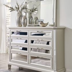 Silver Finish Dresser With Mirror 