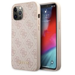 GUESS GUHCP12LG4GFPI Case for iPhone 12 Pro Max 6.7 Inch Pink Hard Case 4G Metal Gold Logo