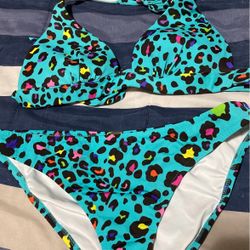 Victoria’s Secret Blue Multicolored Leopard Bikini (L)