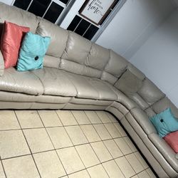 Beige Cream Leather Sectional