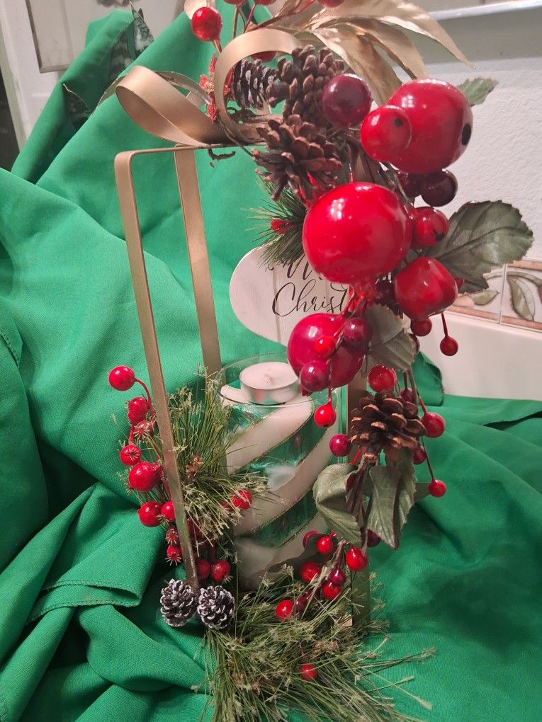 Festive Candle Holder MetalBow/battery Candle 