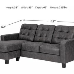 Gunmetal Sofa with Reversible Chaise