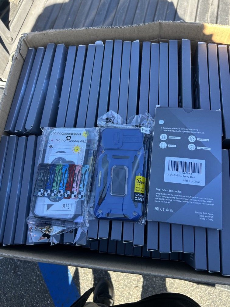 DEERLAMN Case for iPhone 15 with Slide Camera Cover + Screen Protector (2 Packs), Rotated Ring Kickstand Military Grade Shockproof Protective Cover-Na