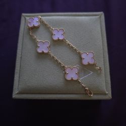 Pink Clover Bracelet 18K Gold Plated, Silver Clover's (Serial Number + Box)