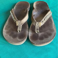 Moszkito Size 8 brown sandals with fabulous clear rhinestones