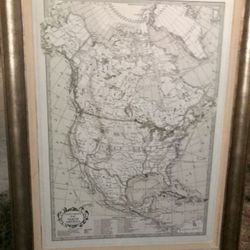 Wall Map in frame • no glass • golden tone frame • PLZ READ ALL NOTES