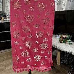 Very soft material velvet shwal with foil work and Pompom border 