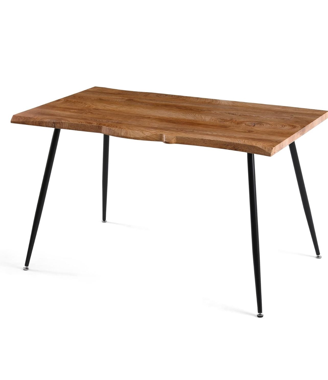 143 47 in Modern Irregular Rectangle Faux Wood Grain Kitchen Dining Table for 4 Person, Metal Frame, Breakfast Table for Dining Room