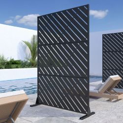  Black Metal Decorative (Diagonal Lines) Indoor/Outdoor Privacy Screen / Fence / Divider for Patio / Balcony [NEW] **Assembly Req   