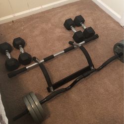 FULL HOME WORKOUT SET including CurlBar,PullupBar,two 20 Pounds And Two 15 Pounds