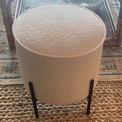 Boucle-Look Round Footstool Ottoman