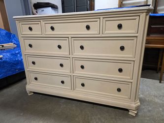 Modern Large Whitewash 9 Drawer Dresser
