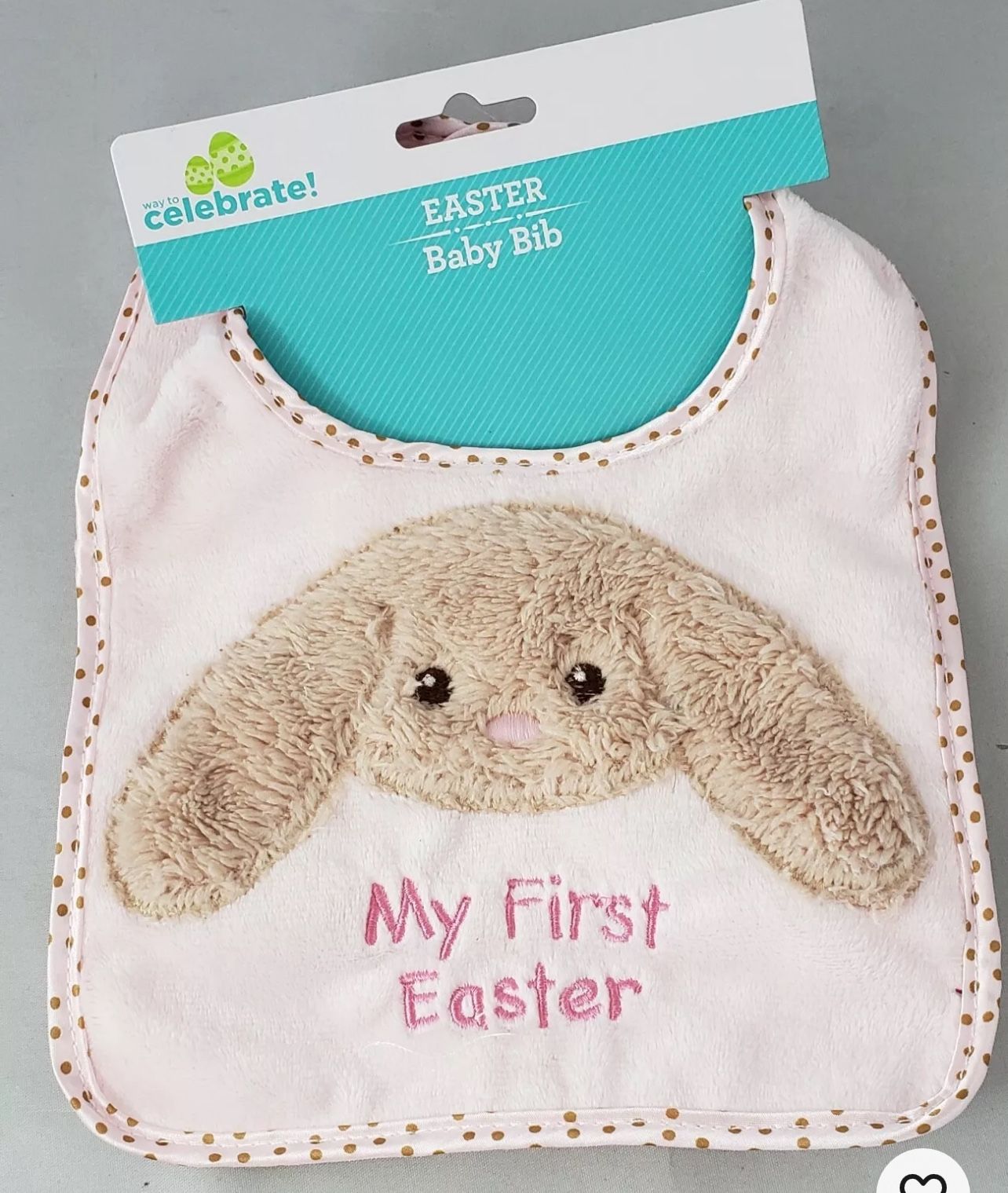 NEW "My First Easter" Girls Baby Bib Pink And Brown Bunny Way To Celebrate