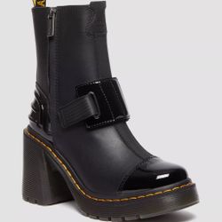 Dr. Martens Gaya 10-Eye Platform Heel Boots Black Leather Women's Size US 6 NEW