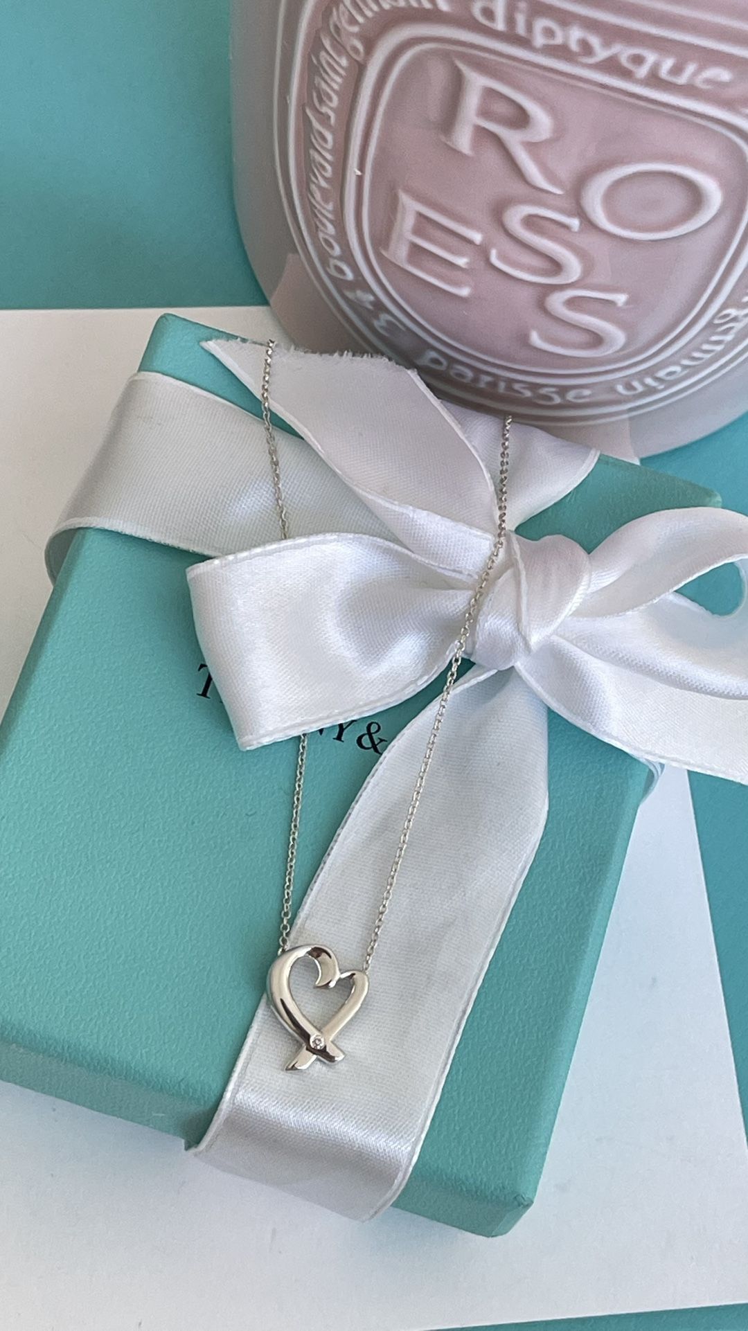 Tiffany & Co. Paloma Picasso Loving Heart Diamond Pendant 18” Silver NEW $550