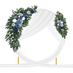 Arch Flowers for Wedding with Drape Kit (Pack of 3) 2pcs Dusty Blue Artificial Flower Swag Arrangement with 1pcs Drapes for Wedding Ceremony and Recep