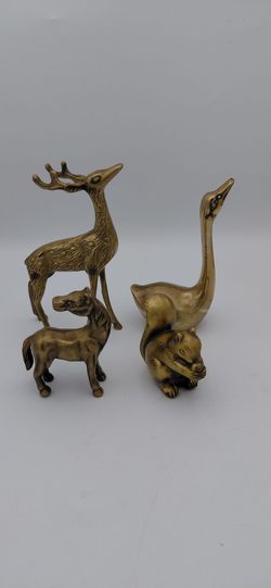 4 Vintage Brass Animals