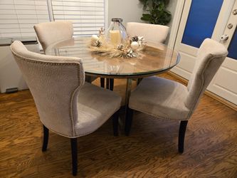 5-Piece Round Glass Dining Set with 4 Nailhead Chairs – $650 OBO