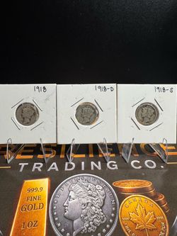 1918 Mercury Dime P D S 3-Coin Set – 90% Silver