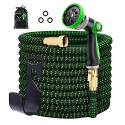 Round 50ft Expanding Garden Hose Heavy Duty Flexible No-Kink Expandable Extra-Strength Water Hose with Multi-Setting Spray Nozzle and Hose Holder Blue