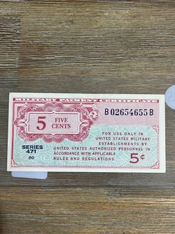 United States Military Payment Certificate (MPC) with a denomination of five cents 1947 year Series 471