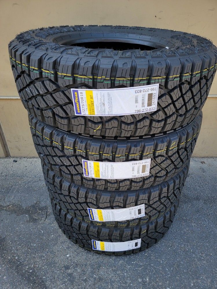 LT 275 70 18 GOODYEAR WRANGLER TERRITORY TIRES TUNDRA TITAN JEEP RUBICON  SAHARA SILVERADO SUBURBAN AVALANCHE TAHOE SIERRA for Sale in Fontana, CA -  OfferUp