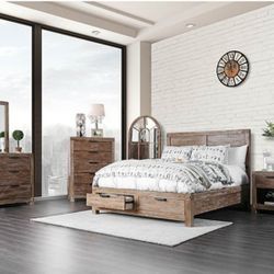 Brand New Weathered Light Oak 4pc Queen Bedroom Set (Available In California & Eastern King)