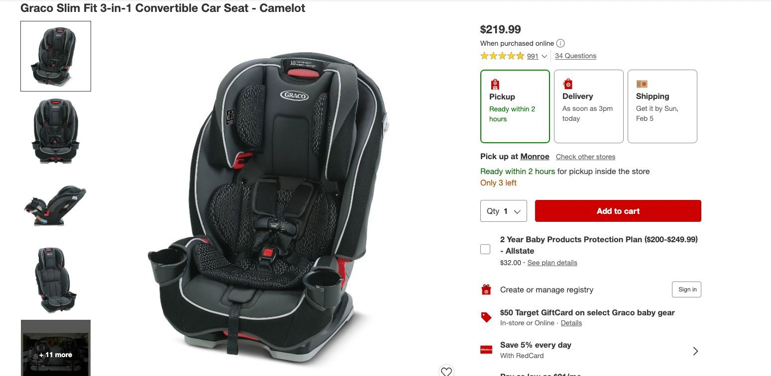 GRACO SLIM FIT 3-IN-1 CONVERTIBLE CAR SEAT - CAMELOT for Sale in Lake Park,  NC - OfferUp