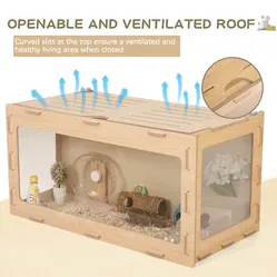 Wooden Hamster Cage 31.5-in x 16.1-in x 15.7-in Composite Hamster Habitat