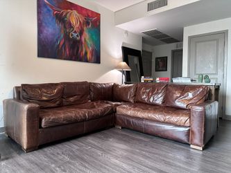 RH Maxwell Brown Leather Sectional, 8' × 8'