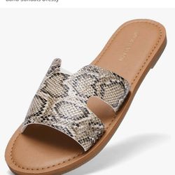 KOLILI Womens Flat Slide Sandals, Summer Fashion Sandals, H Band Sandals Dressy Snakeskin Size 9