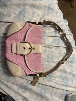 pink and white coach soho signature flap shoulder bag from 2004