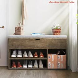 Living Room Shoe Storage Bench, Shoe Rack Benches w/ Cushioned Seat 2 Tiers  Shelves retail $259.99
