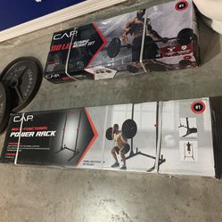 Combo Power Rack & Olympic 110 Lb Weights W/ 7ft Barbell Squat Bench Press Rack Pesas Olímpicas 110 Libras De Discos *2 Brand New Box