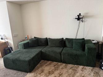 Green Corduroy Modular Sectional Sofa with Chaise