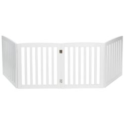  4 Panels Foldable Pet Gate Entryway Dog Fence MDF Frame with 8 Protectors, Whiten