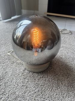 Minimalist Modern Lamp - Mirror Sphere with Incandescent Edison bulb and concrete base