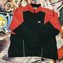 Nike Vintage Black Red Zip Up Windbreaker Jacket Medium  