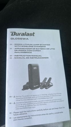 Duralast GL056WA 2000A Lithium Jump Starter Manual