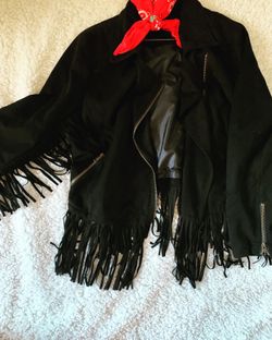 Vintage fringe black suede jacket