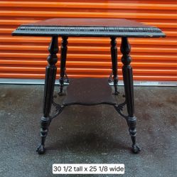 RARE Antique Ornate Victorian Square Brown Wood Scrollwork Claw Ball End Foot Side Table