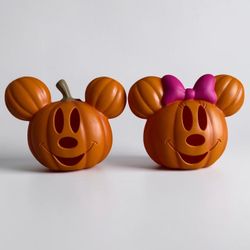 Disney Mickey & Minnie Mouse LARGE Light-Up Halloween Pumpkins 🎃 NEW SET