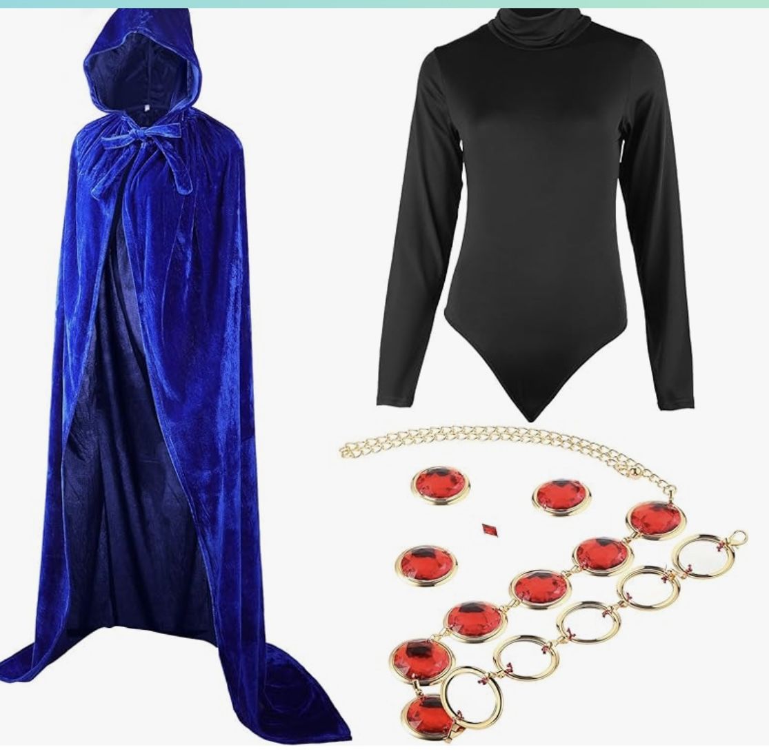 Women's Halloween Cosplay Costume Cape Long Sleeve Bodysuit Hooded Cloak with Gem