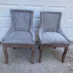 New Set Of 2 Solid Wood Fabric Upholstered Dining Chair Luxury Accent Chairs With Nailhead