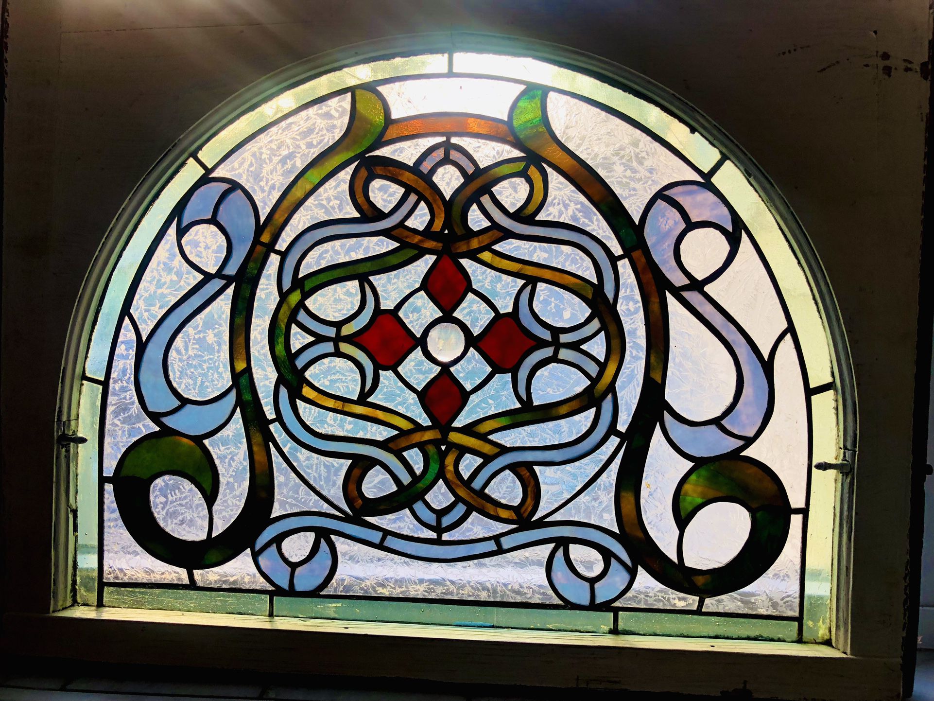 Antique Art-Nouveau Stained Glass Window 