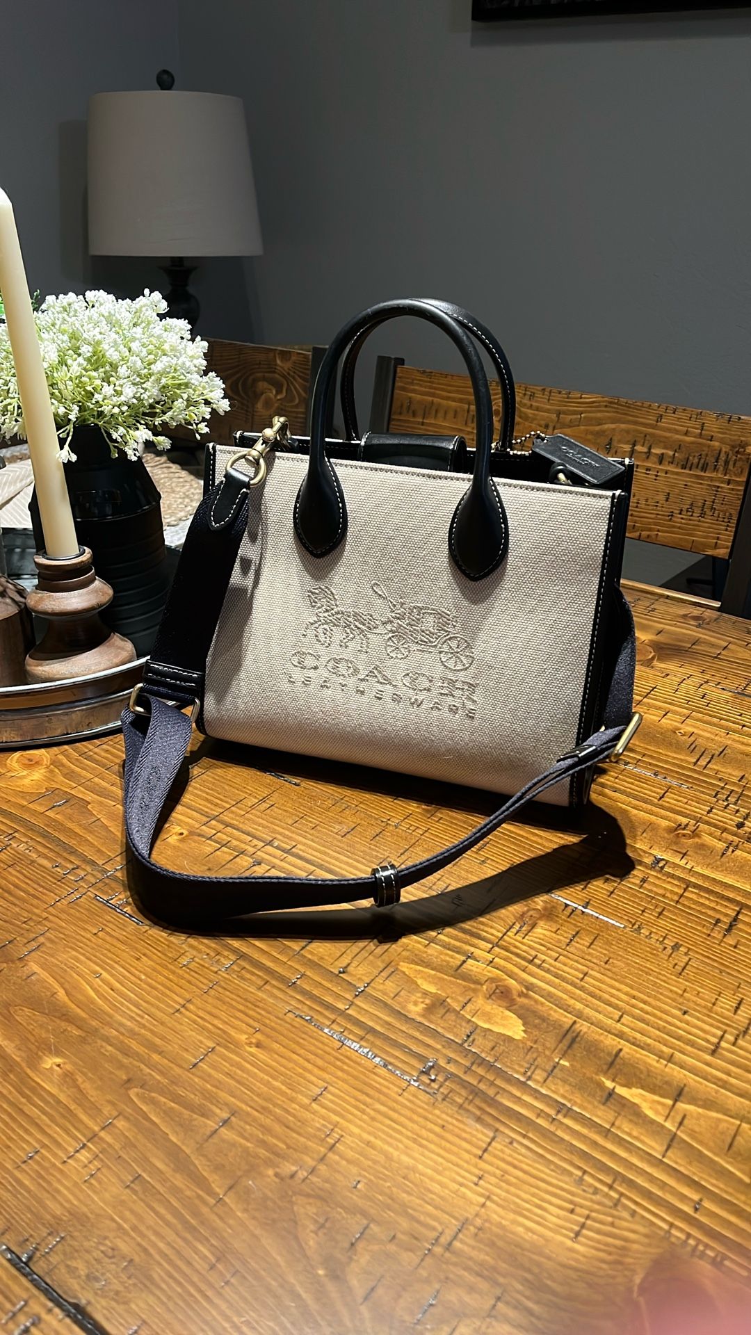 **New** Coach Purse Ace Tote 26, Salt Stone/Black