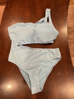 Light Blue Ribbed attached Two-Piece Bikini Set Size L