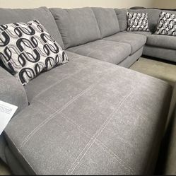 3 piece Gray Sectional Sofa Right or Left Facing Chaise 138x90 Top Stitching Accent Pillows 