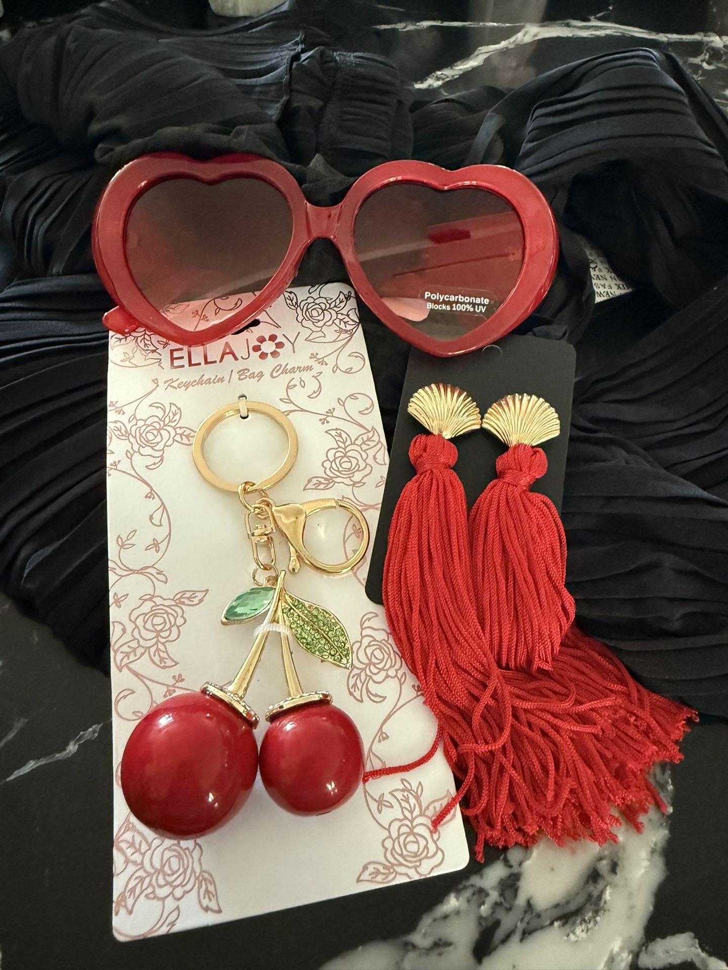 Red Heart ♥️ Sunglasses/Cherry Keychain/Earrings